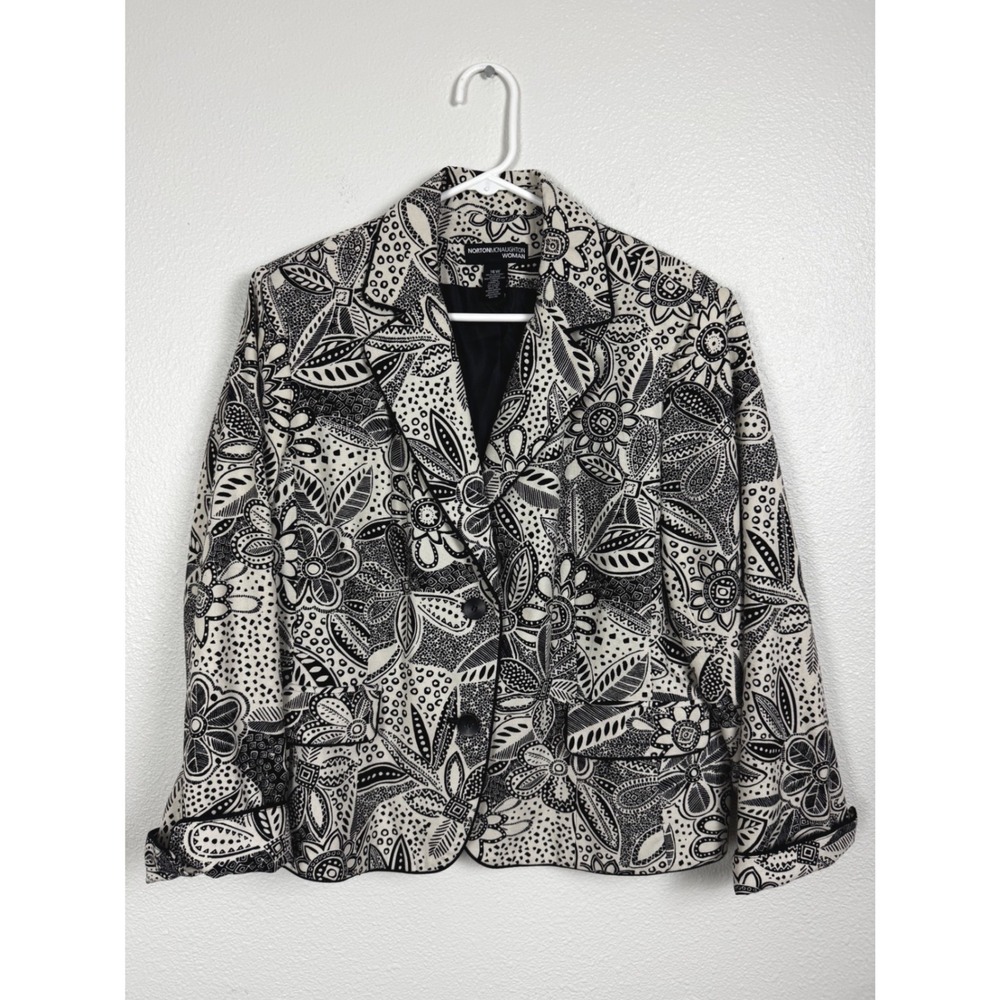 Norton McNaughton Blazer Womens 16W Black White Floral Paisley Print Jacket